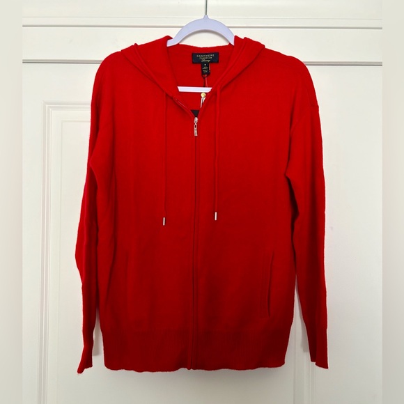 Luxury Charter Club Red 100% Cashmere Hoodie Size M - Picture 4 of 10